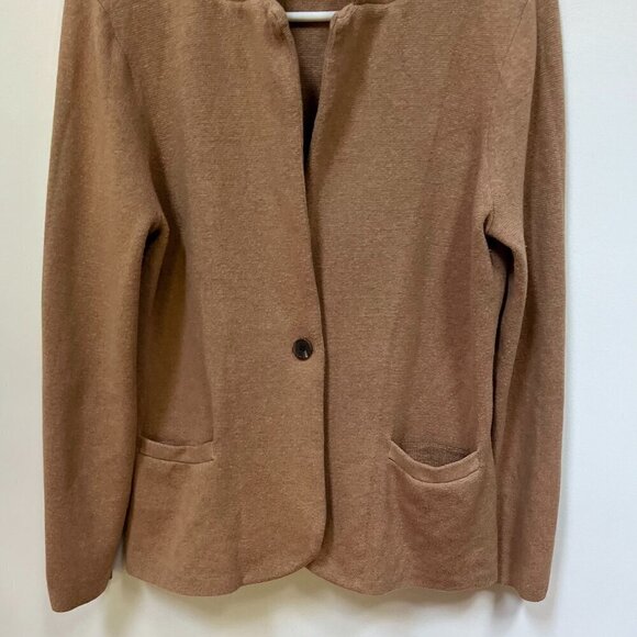 J Crew Sweater Blazer Cardigan 1-Button Pockets Collared Women’s M Tan - Picture 3 of 9